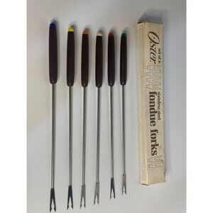 VTG Oster Stainless Steel Fondue Forks 10.5" – Set of 6 with Wooden Handles